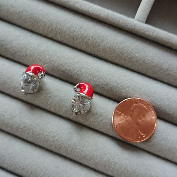 Cute Christmas Hat Cubic Zirconia Stud Earrings - Silver tone - Picture 6 of 9